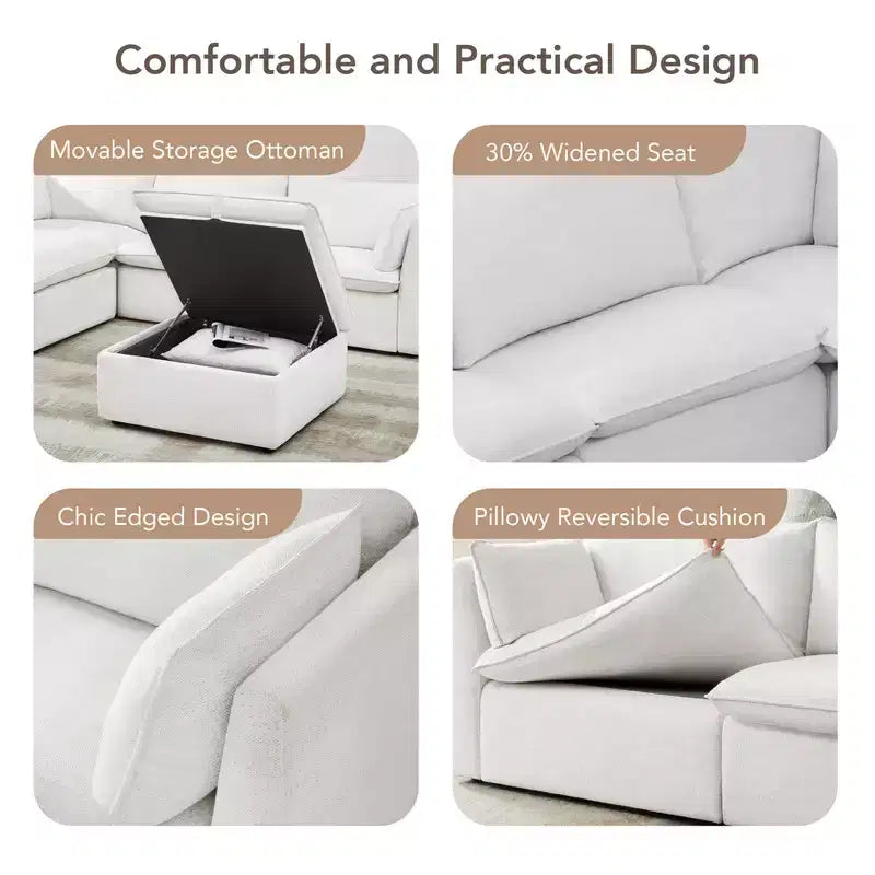 Spruce & Spring Cream 3-Piece Modular Sectional Couch for Living Room