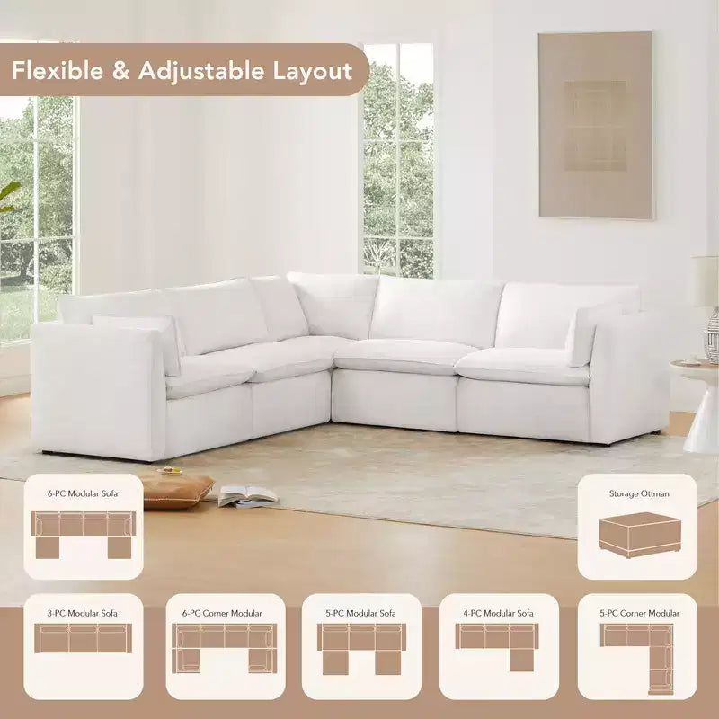 Spruce & Spring Cream 3-Piece Modular Sectional Couch for Living Room