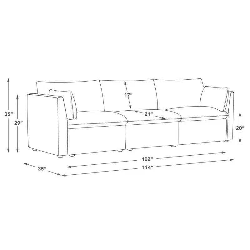 Spruce & Spring Cream 3-Piece Modular Sectional Couch for Living Room