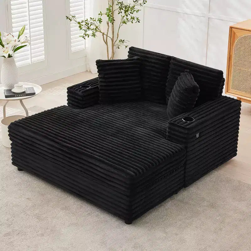 54 Oversized Chaise Lounge Chair, Upholstered Sleeper Sofa Bed with 4 Pillows & Cup Holder, Corduroy Comfy Sofa Couch for Living Room Bedroom