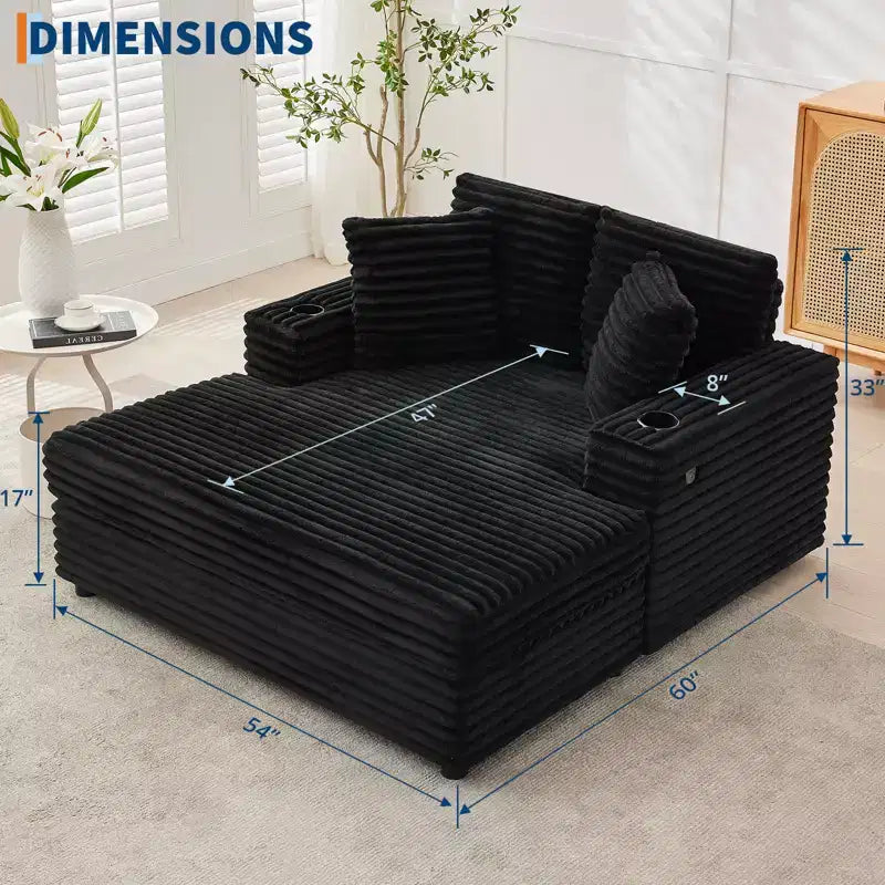 54 Oversized Chaise Lounge Chair, Upholstered Sleeper Sofa Bed with 4 Pillows & Cup Holder, Corduroy Comfy Sofa Couch for Living Room Bedroom