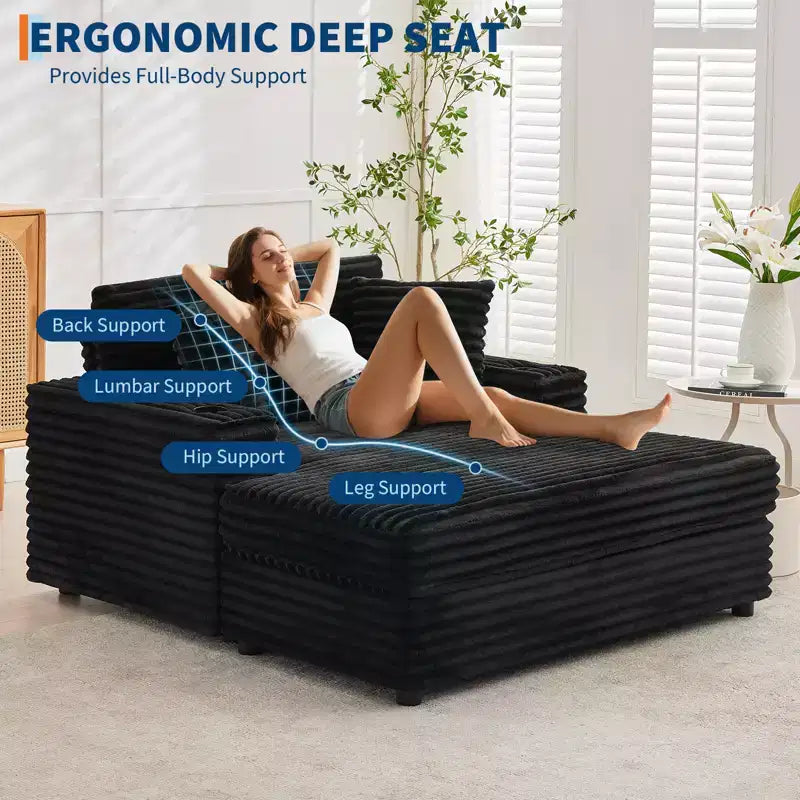 54 Oversized Chaise Lounge Chair, Upholstered Sleeper Sofa Bed with 4 Pillows & Cup Holder, Corduroy Comfy Sofa Couch for Living Room Bedroom