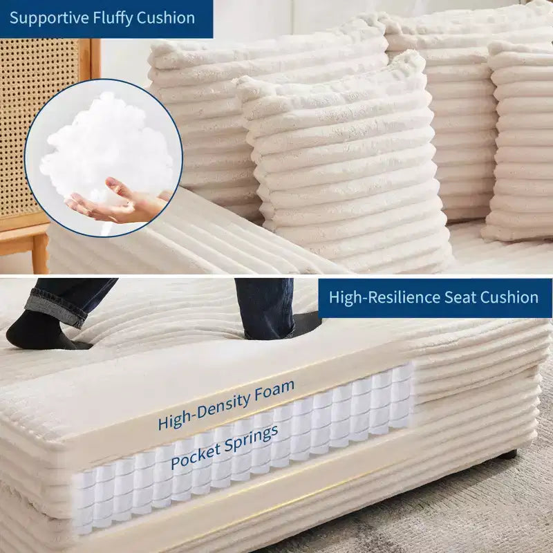 54 Oversized Chaise Lounge Chair, Upholstered Sleeper Sofa Bed with 4 Pillows & Cup Holder, Corduroy Comfy Sofa Couch for Living Room Bedroom