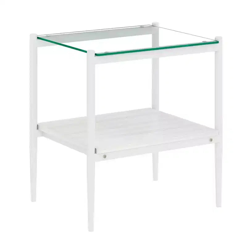 Set of 2 Modern End Tables with Drawer - Rustic Wood-Grain MDF and Tempered Glass Top Nightstands for Bedroom and Living Room