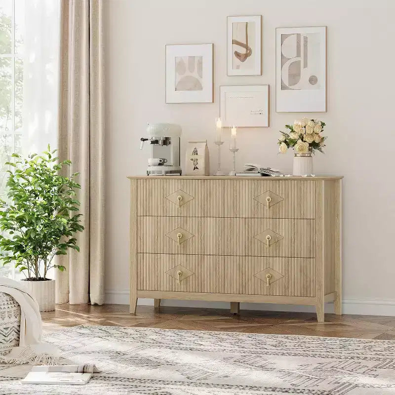 Acekool 47.2 6-Drawer Fluted Dresser, Modern Storage Chest for Bedroom, Living Room