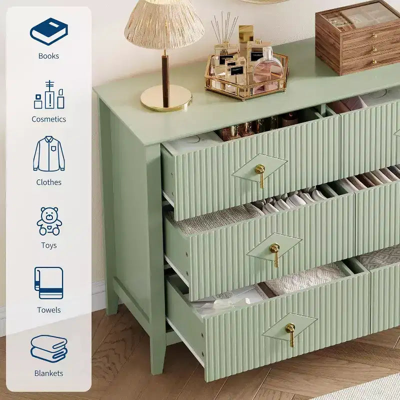 Acekool 47.2 6-Drawer Fluted Dresser, Modern Storage Chest for Bedroom, Living Room