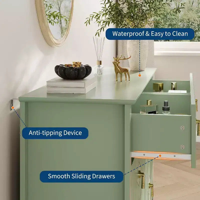 Acekool 47.2 6-Drawer Fluted Dresser, Modern Storage Chest for Bedroom, Living Room