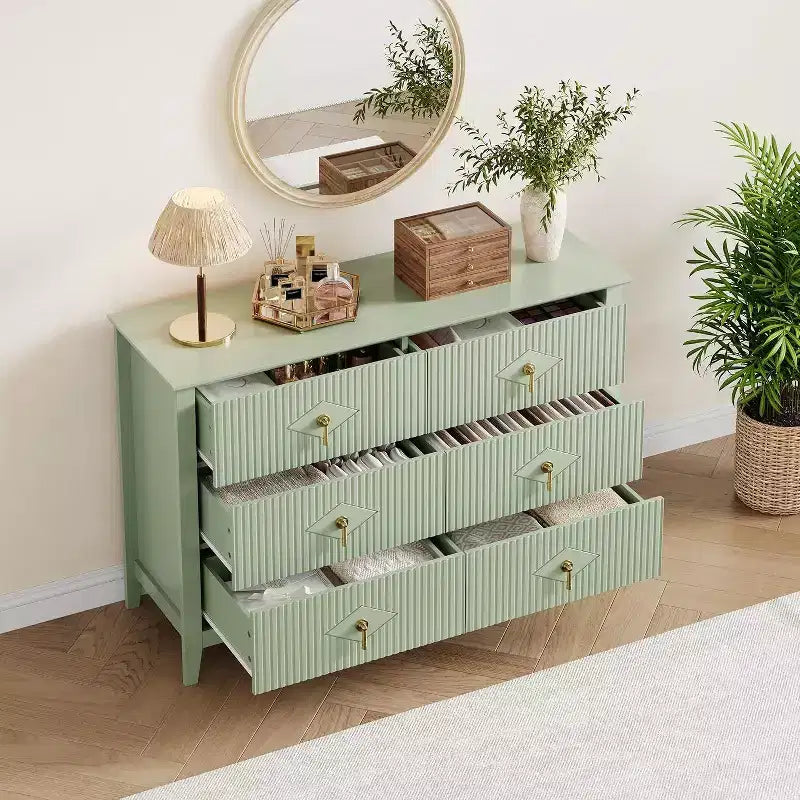 Acekool 47.2 6-Drawer Fluted Dresser, Modern Storage Chest for Bedroom, Living Room
