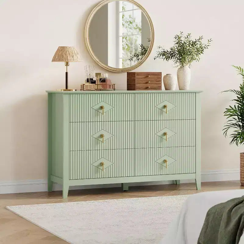 Acekool 47.2 6-Drawer Fluted Dresser, Modern Storage Chest for Bedroom, Living Room