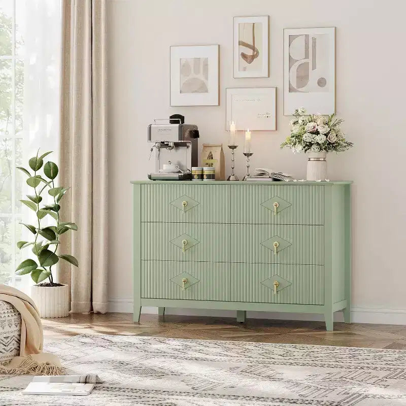Acekool 47.2 6-Drawer Fluted Dresser, Modern Storage Chest for Bedroom, Living Room