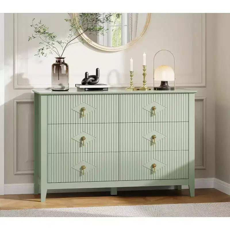 Acekool 47.2 6-Drawer Fluted Dresser, Modern Storage Chest for Bedroom, Living Room