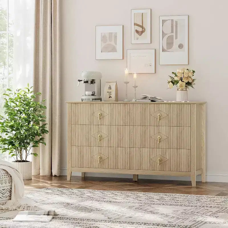Acekool 54 6-Drawer Fluted Dresser, Modern Storage Chest, Closet or Hallway