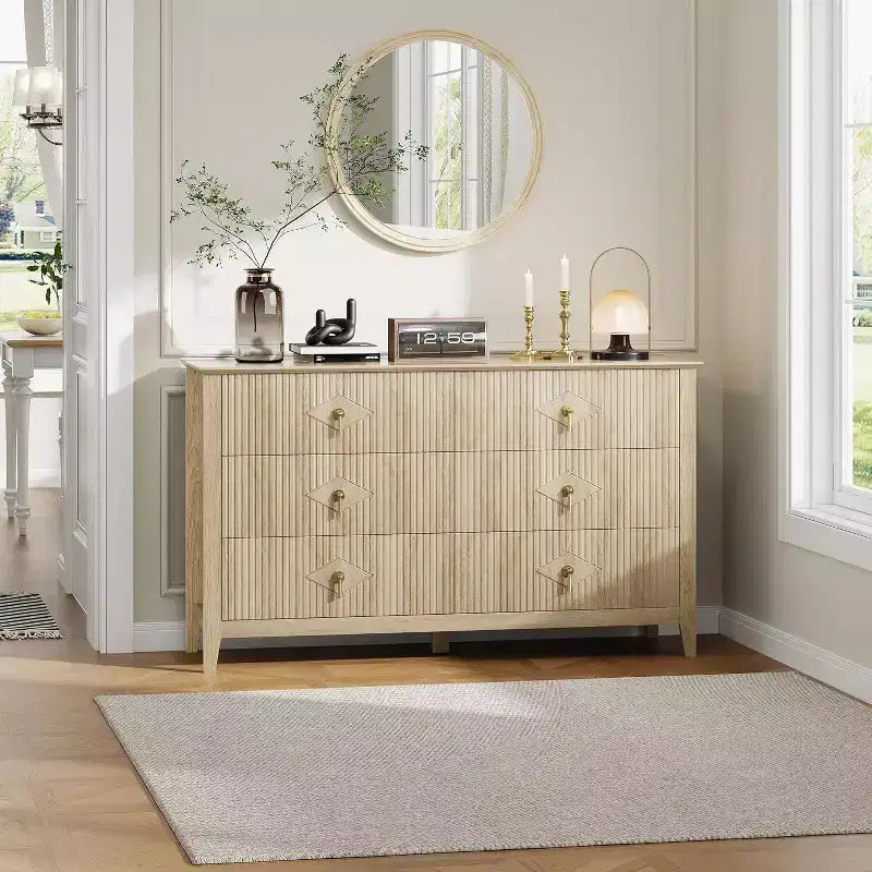 Acekool 54 6-Drawer Fluted Dresser, Modern Storage Chest, Closet or Hallway