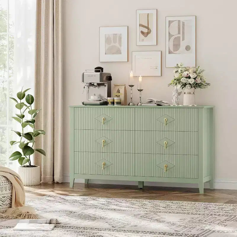 Acekool 54 6-Drawer Fluted Dresser, Modern Storage Chest, Closet or Hallway