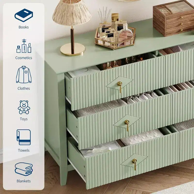 Acekool 54 6-Drawer Fluted Dresser, Modern Storage Chest, Closet or Hallway