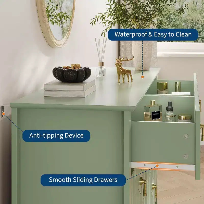 Acekool 54 6-Drawer Fluted Dresser, Modern Storage Chest, Closet or Hallway