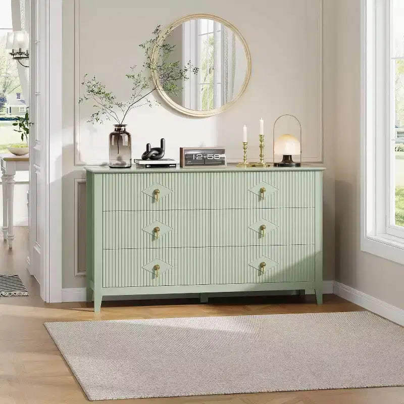 Acekool 54 6-Drawer Fluted Dresser, Modern Storage Chest, Closet or Hallway