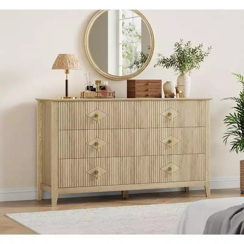 Acekool 54 6-Drawer Fluted Dresser, Modern Storage Chest, Closet or Hallway
