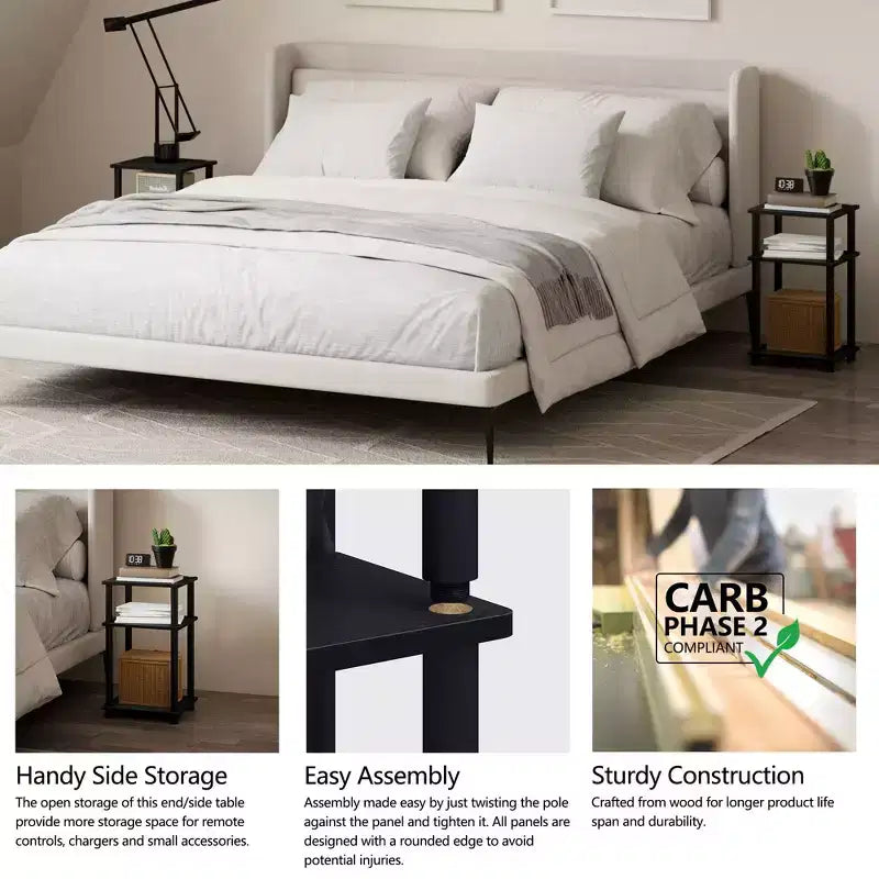 HOMLUX 2 PCS End Table 3-Tier Sofa Side Table Nightstand with Storage Shelf