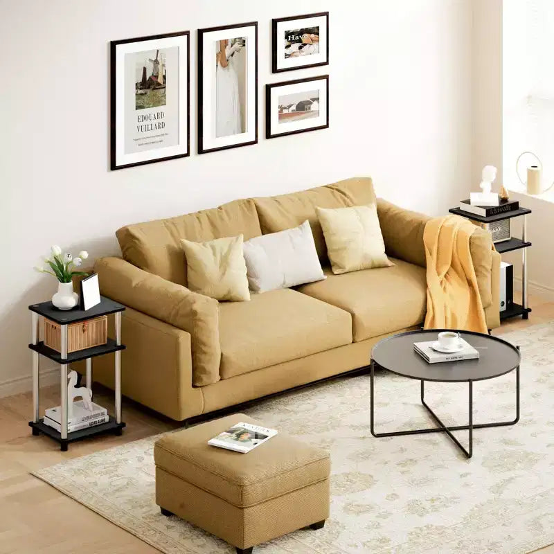 HOMLUX 2 PCS End Table 3-Tier Sofa Side Table Nightstand with Storage Shelf
