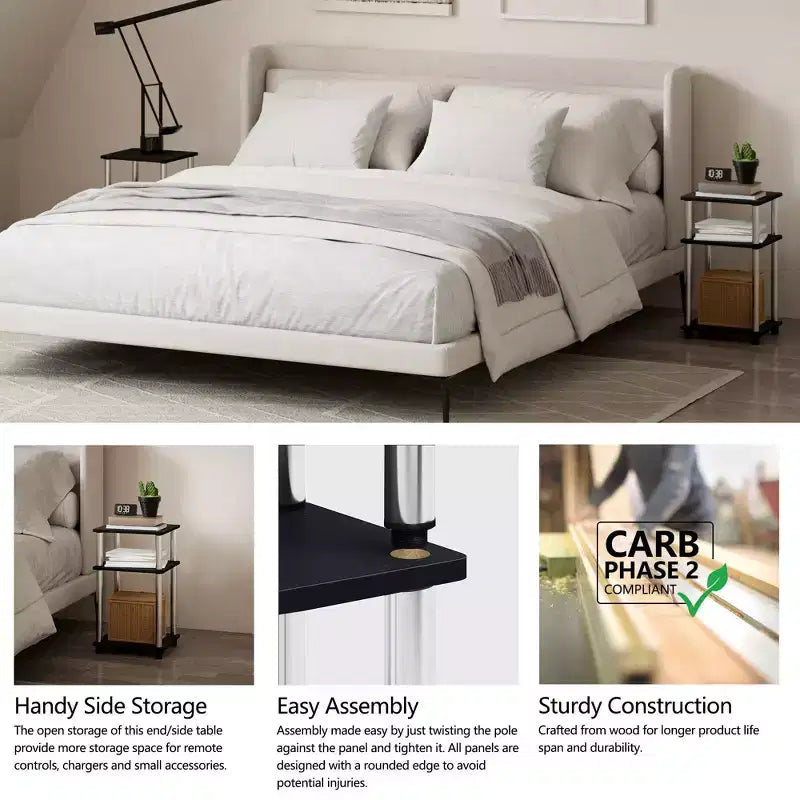HOMLUX 2 PCS End Table 3-Tier Sofa Side Table Nightstand with Storage Shelf