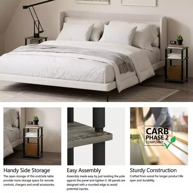 HOMLUX 2 PCS End Table 3-Tier Sofa Side Table Nightstand with Storage Shelf