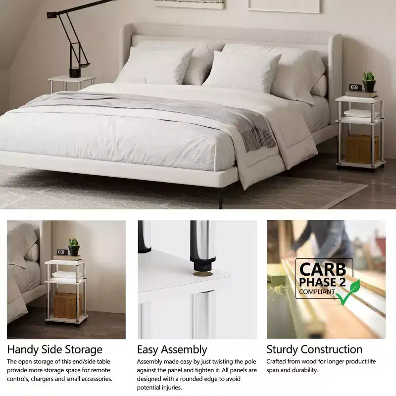 HOMLUX 2 PCS End Table 3-Tier Sofa Side Table Nightstand with Storage Shelf