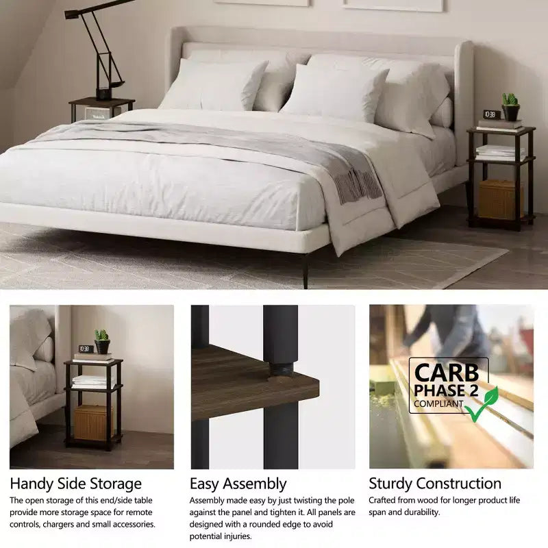 HOMLUX 2 PCS End Table 3-Tier Sofa Side Table Nightstand with Storage Shelf