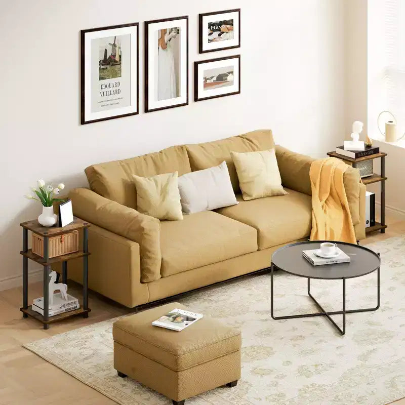 HOMLUX 2 PCS End Table 3-Tier Sofa Side Table Nightstand with Storage Shelf