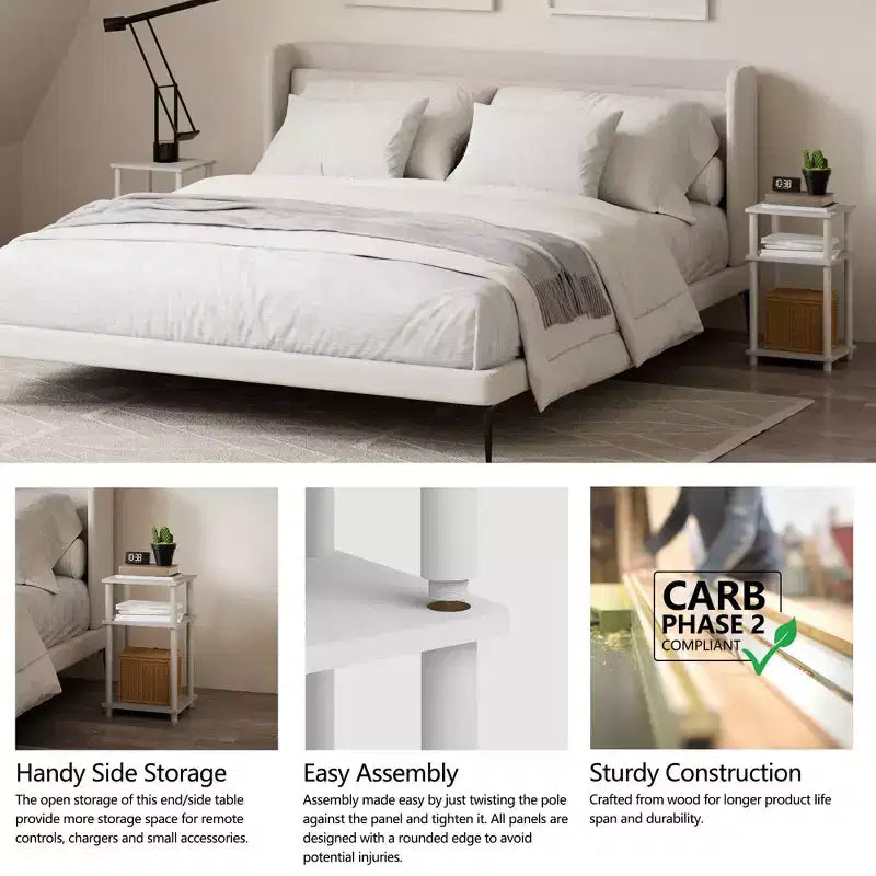 HOMLUX 2 PCS End Table 3-Tier Sofa Side Table Nightstand with Storage Shelf
