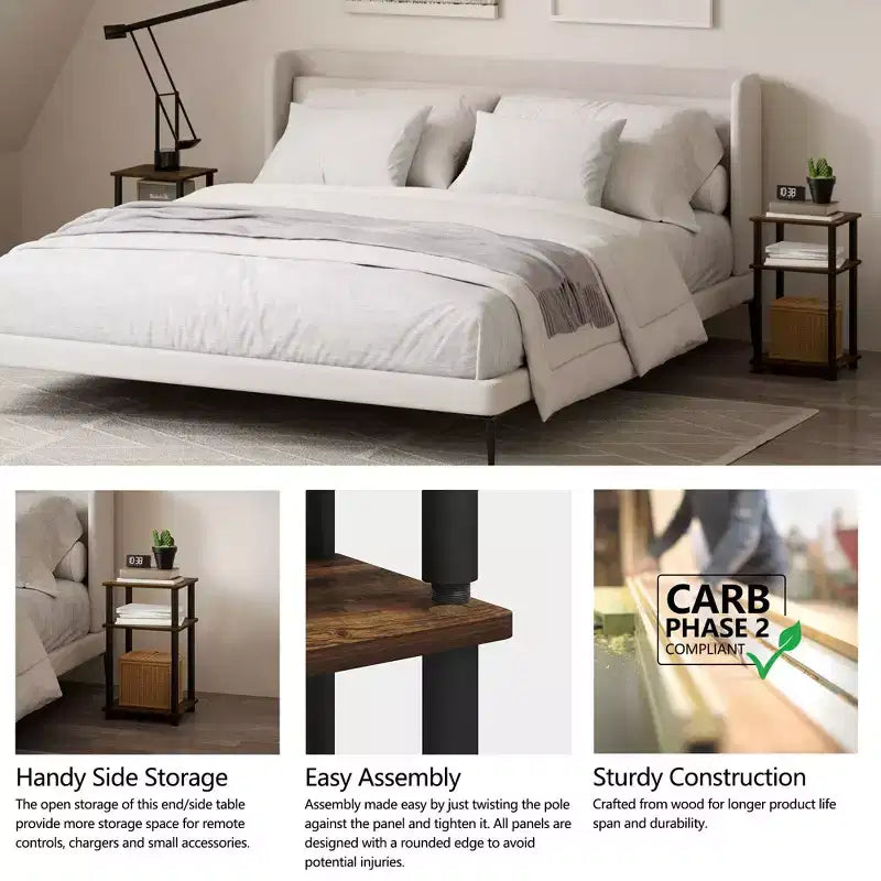 HOMLUX 2 PCS End Table 3-Tier Sofa Side Table Nightstand with Storage Shelf