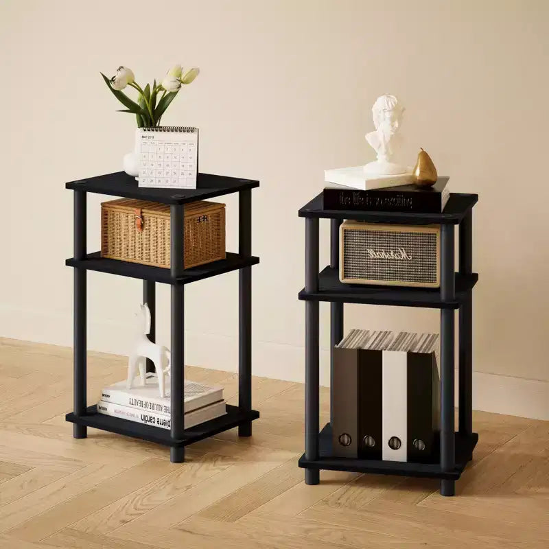 HOMLUX 2 PCS End Table 3-Tier Sofa Side Table Nightstand with Storage Shelf