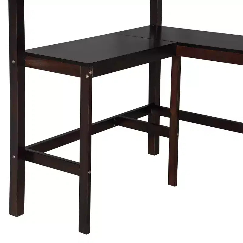 High Twin size Loft Bed with Desk, Wooden Loft Bed Frame with Storage Shelves
