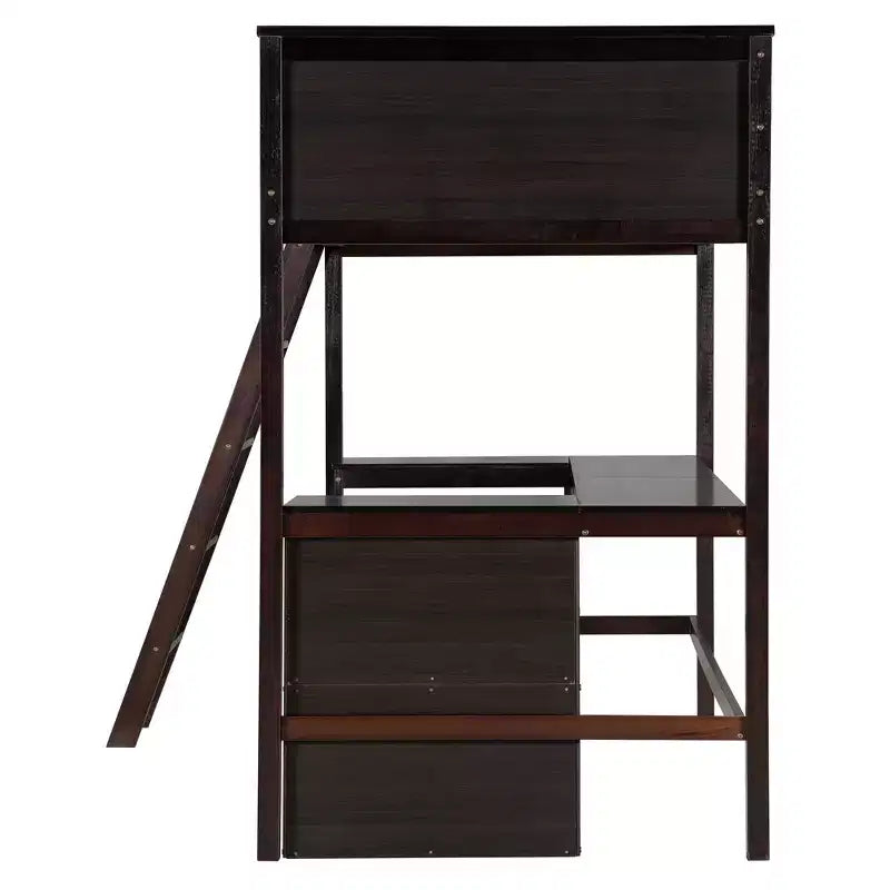 High Twin size Loft Bed with Desk, Wooden Loft Bed Frame with Storage Shelves