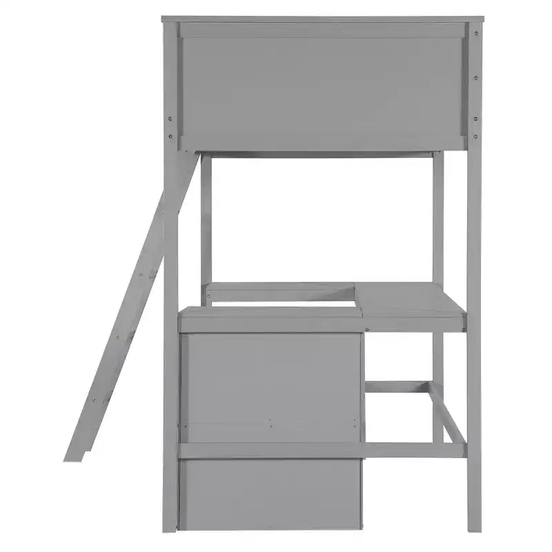 High Twin size Loft Bed with Desk, Wooden Loft Bed Frame with Storage Shelves