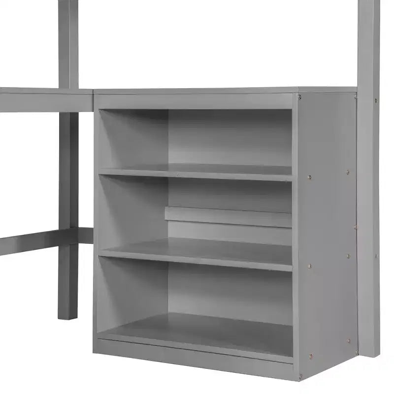 High Twin size Loft Bed with Desk, Wooden Loft Bed Frame with Storage Shelves