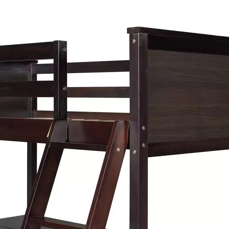 High Twin size Loft Bed with Desk, Wooden Loft Bed Frame with Storage Shelves