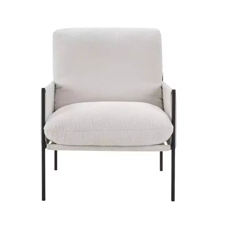 White Accent Chair w/ Wood Arms & Removable Cushion