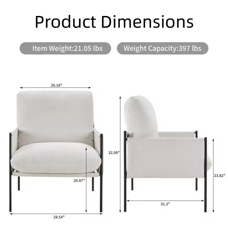 White Accent Chair w/ Wood Arms & Removable Cushion