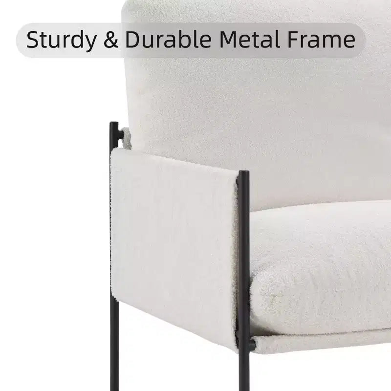 White Accent Chair w/ Wood Arms & Removable Cushion