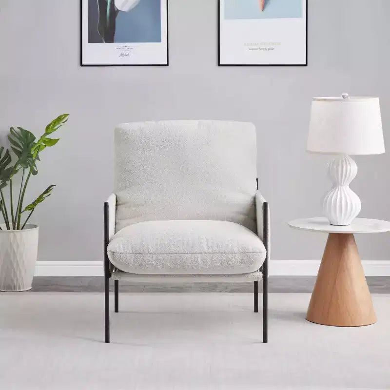 White Accent Chair w/ Wood Arms & Removable Cushion