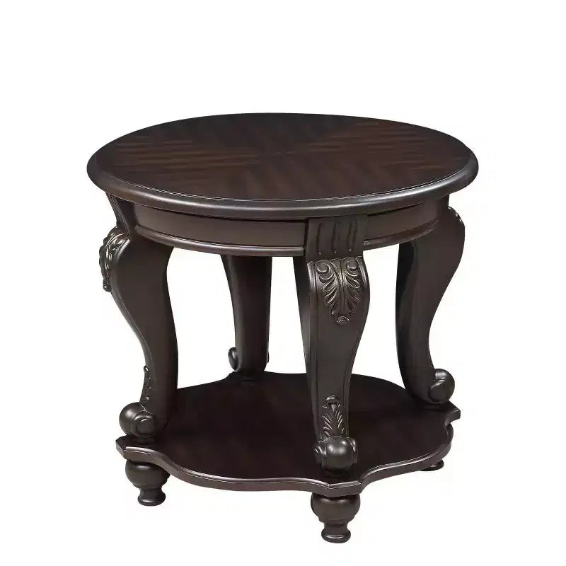 Hostack 22'' Two Tone Round End Table, Solid Wood Sofa Side Table with Shelf for Living Room, Espresso
