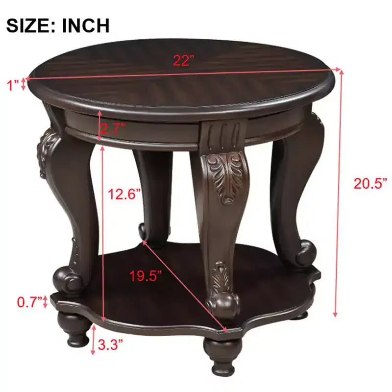 Hostack 22'' Two Tone Round End Table, Solid Wood Sofa Side Table with Shelf for Living Room, Espresso
