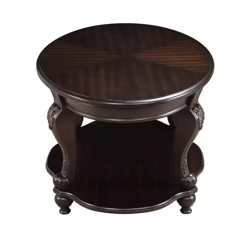 Hostack 22'' Two Tone Round End Table, Solid Wood Sofa Side Table with Shelf for Living Room, Espresso