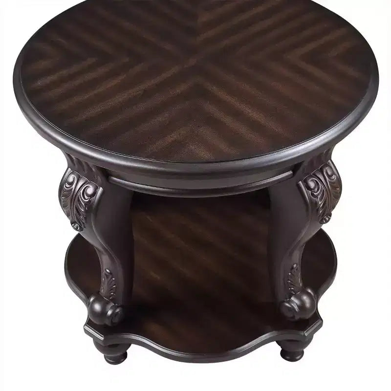 Hostack 22'' Two Tone Round End Table, Solid Wood Sofa Side Table with Shelf for Living Room, Espresso