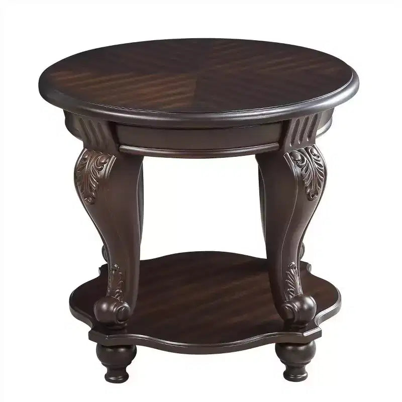 Hostack 22'' Two Tone Round End Table, Solid Wood Sofa Side Table with Shelf for Living Room, Espresso