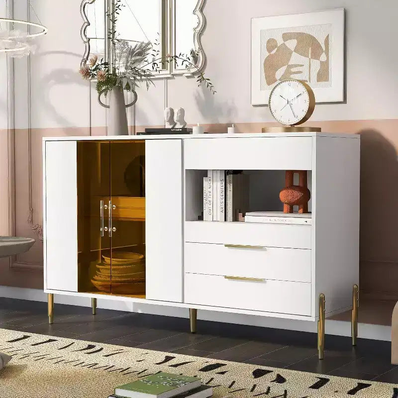 Modern Storage Cabinet with Acrylic Doors, Adjustable Shelves for Kitchen, Dining Room, Living Room, Corridor, Home Office, Spacious Organizer