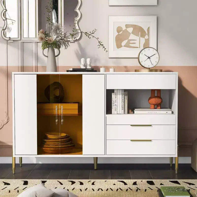 Modern Storage Cabinet with Acrylic Doors, Adjustable Shelves for Kitchen, Dining Room, Living Room, Corridor, Home Office, Spacious Organizer