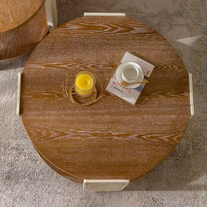 CLIHOME Carved Wooden Coffee Table, Retro End Table with Double-Layer Storage, Palace Style Bedside Table for Small Spaces