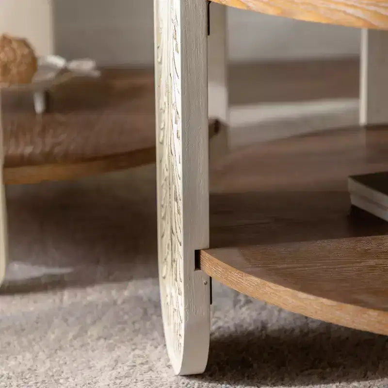 CLIHOME Carved Wooden Coffee Table, Retro End Table with Double-Layer Storage, Palace Style Bedside Table for Small Spaces